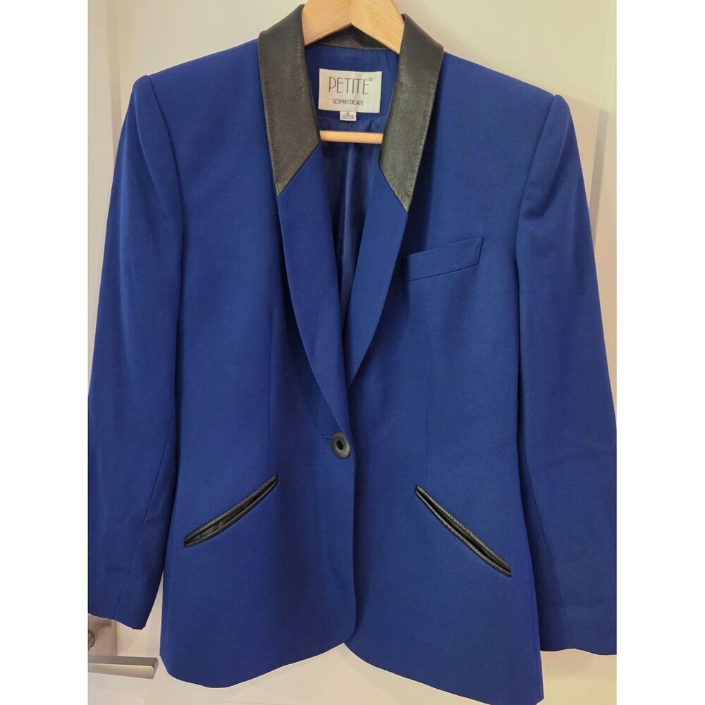 Petite Sophisticate Vintage Cobalt Blue Lambskin Trim Blazer Jacket 6 Preppy 90s